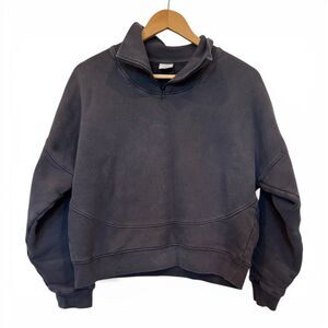 Outdoor Voices Women's Nimbus Sweatshirt Cropped Dark Gray 1/4 Zip Heavyweight M